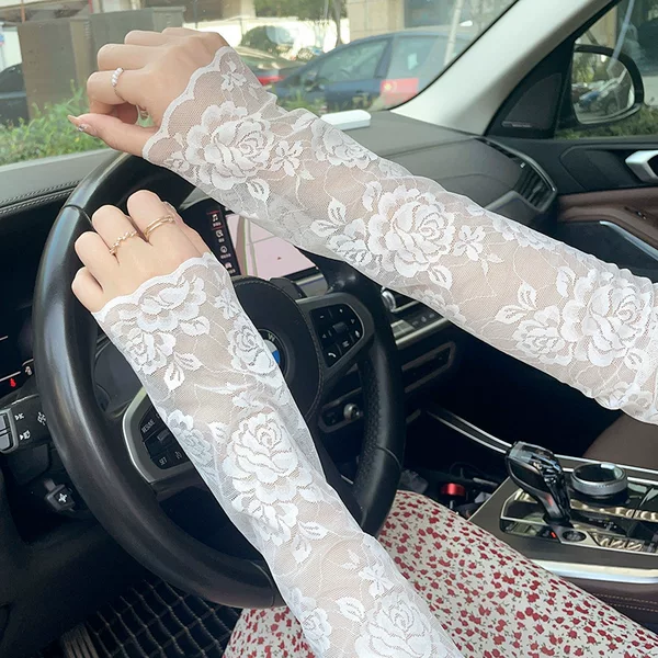 Gentle Fairy Style Lace Sun Protection Ice Sleeves Thin Driving Sun Protection Loose Sleeves Women's Ice Silk Sleeves Summer Breathable