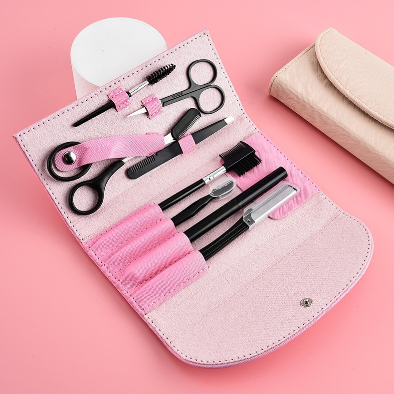 In-Stock Macaron Color Series Eyebrow Shaping Kit with High-Precision Tweezers, Stainless Steel Eyebrow Razor, Eyelash Extension Clip, and Full Set of Angled Tools