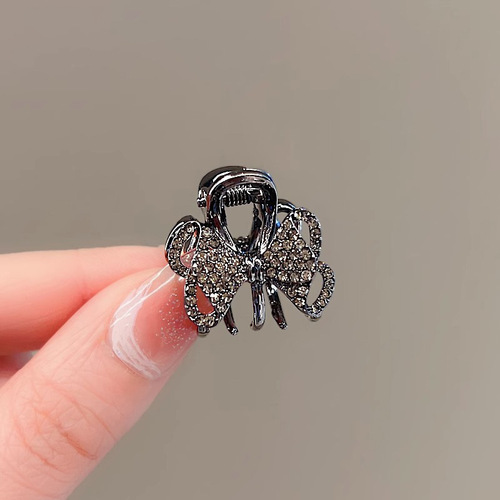 Korean Delicate Water Diamond Bow Clip Small Size Shark Clip Bang Clip Internet Celebrity Top Clip Half Clip Hairpin Headpiece 