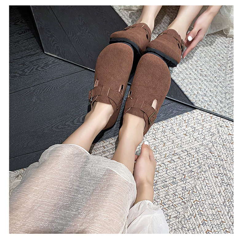Dép sandal nữ bít mũi da thật quai khóa đế dày kiểu Birkenstock — 261 Màu nâu sẫm (toàn bộ), 261 Xám (toàn bộ), 261 kaki (toàn bộ băng đảng), 265 kaki (nửa kéo) chi tiết 18