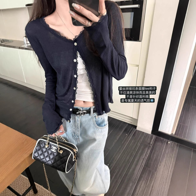 Pure Desire Lace Splicing Soft Sun-Protective Knit Cardigan Lightweight Jacket Top for Women Summer New Style Factory Wholesale Pure Desire Lace Splicing Soft Sun-Protective Knit Cardigan Lightweight Jacket Top for Women Summer New Style Factory Wholesale