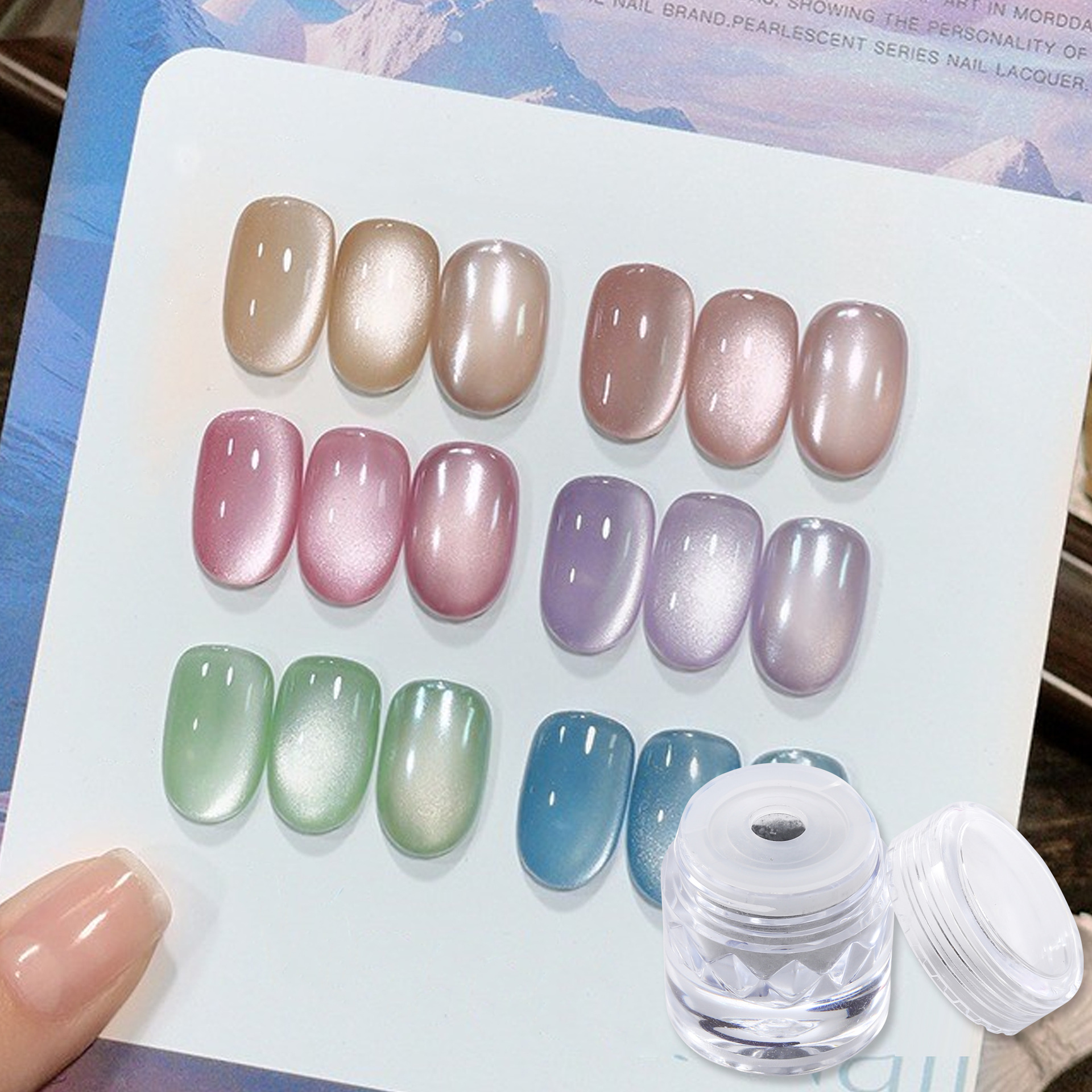 Uñas brillo universal porcelana blanco ojo de gato polvo espejo cristal brillante arena movediza decoración de uñas salvaje polvo magnético de bricolaje