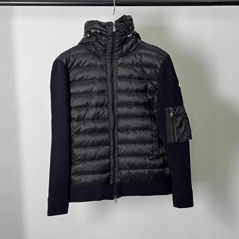 毒家现货蒙家拼羊毛针织袖连帽羽绒服男冬季时尚拉链外套短薄羽绒|undefined