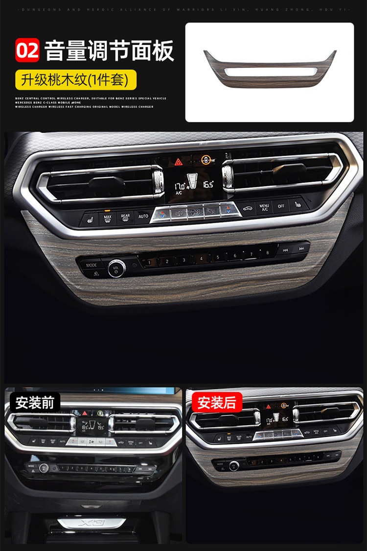 Suitable for BMW new X3/x4 car interior accessories iX3 peach wood grain modified central control gear panel decoration accessories
