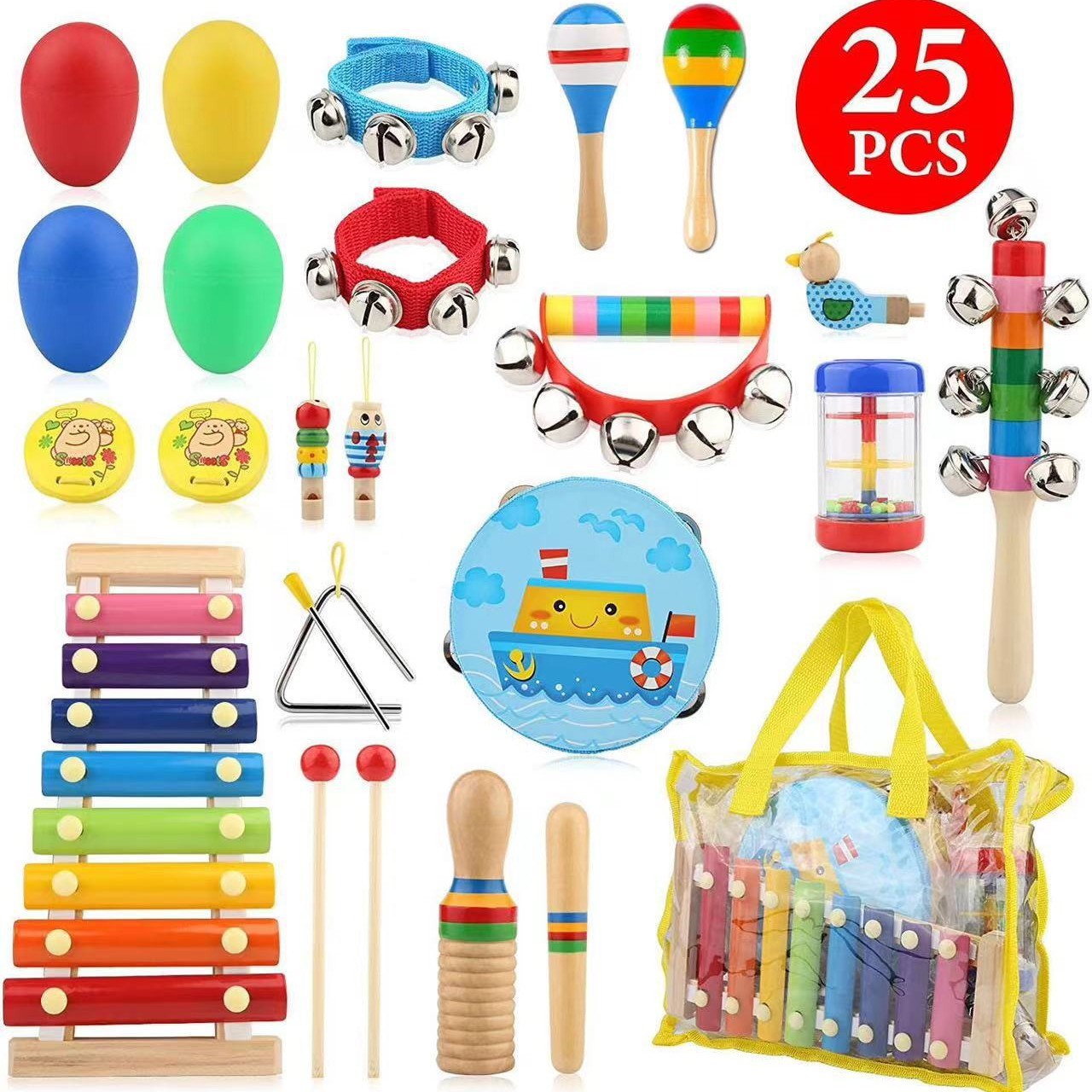 Set de Instrumentos de Percusión Orff de Madera, Educativo, Estimulación Sensorial, para Bebés y Jardín de Infantes