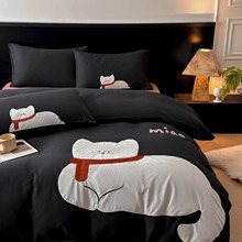 A类全棉提花磨毛四件套秋冬季纯棉2025新款床单被套学生宿舍3件套