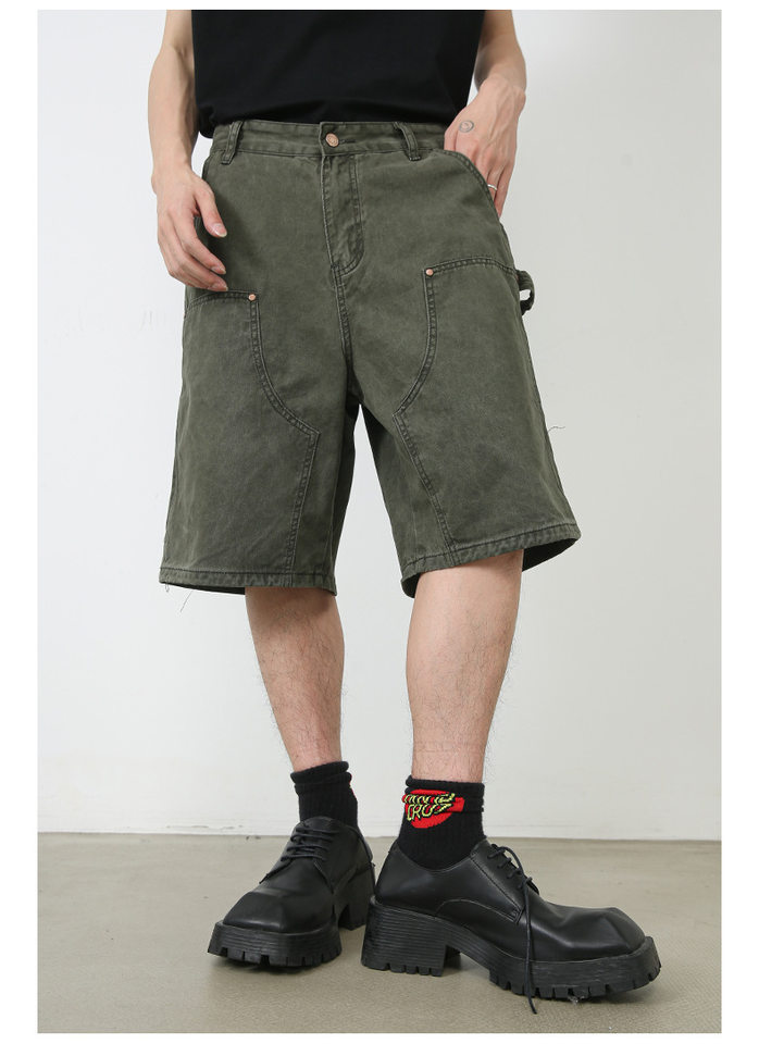 Quần short nam denim ống rộng , lưng cao thoải mái mặc mùa hè — Màu cà phê, Màu xanh lá, Màu đen chi tiết 10