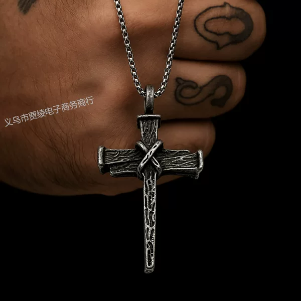 European and American Style Vintage Gothic Wooden Cross Pendant Amazon Best-Selling Cross Pendant Necklace