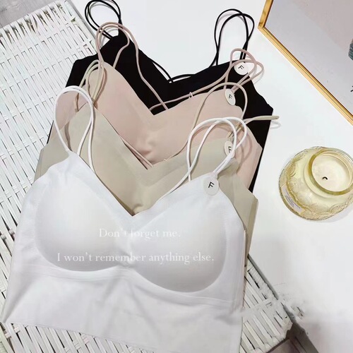 6029 Thick Cup Ice Silk Seamless Hollow Beauty Back Wrap Thin Straps Crossover Tube Top Women's Underwear with Mid-Length Vest Inside