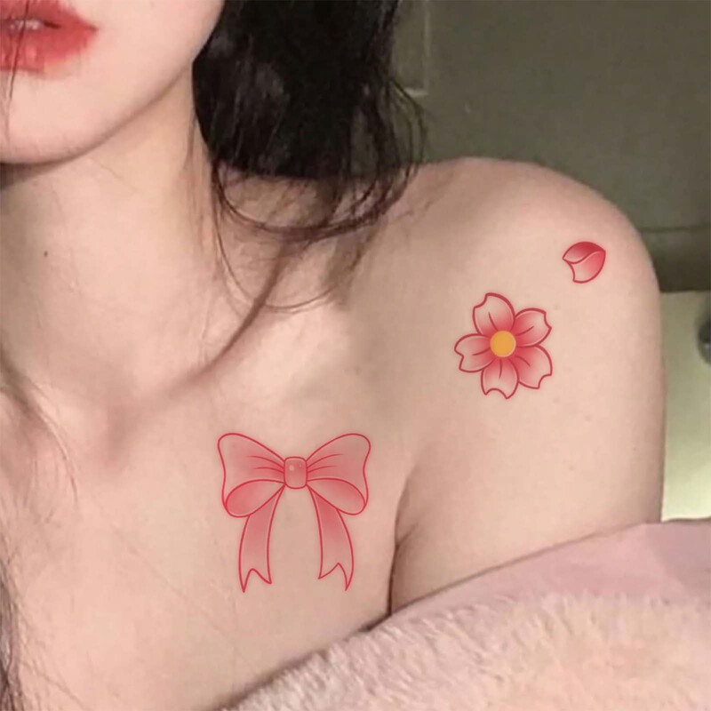 Cross-Border New Tattoo Stickers Pink Multi-Pattern Butterfly Flower Tattoo Stickers Waterproof Women's Washable Simple Tattoo Stickers