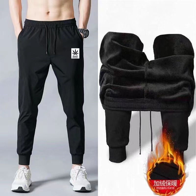 2024 Autumn and Winter Pants Men's Casual Pants Winter Velvet Thickened Sweatpants Leg-Tie Harem Loose Sports Pants