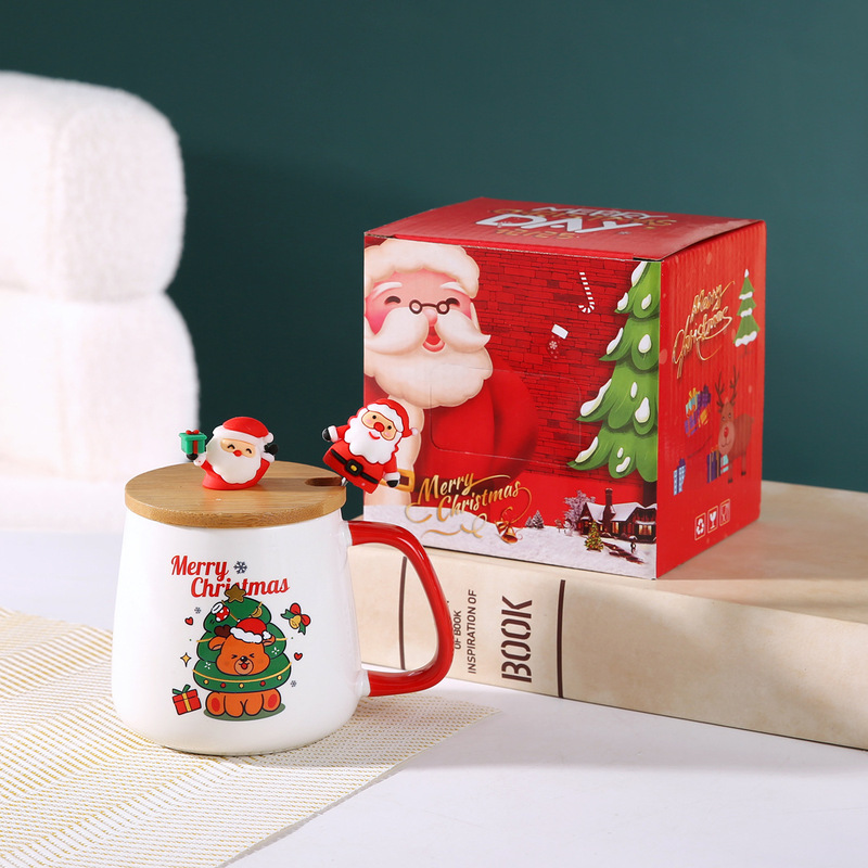 越境創意クリスマスプレゼントサンタクロースマグカップ蓋付きスプーン高顔値陶磁器カップ実用お土産|undefined