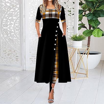 New Cross-border Women's Long Dress, Amazon Round Neck Medium Sleeve Elegant New Fashion Long Dress