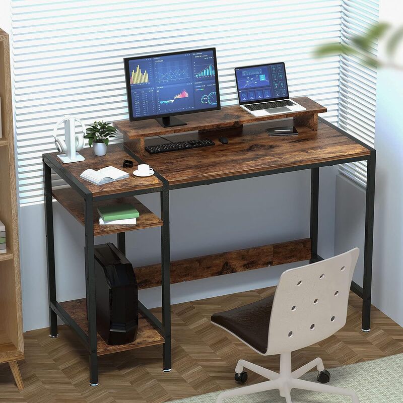 Comes with display stand two drawers two steel plate tiger skin color computer desk