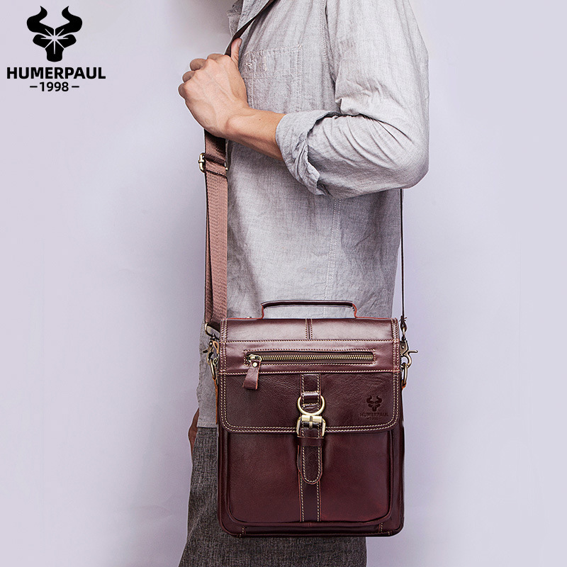 悍马保罗一件代发复古单肩包休闲男士头层牛皮翻盖斜挎包真皮男包