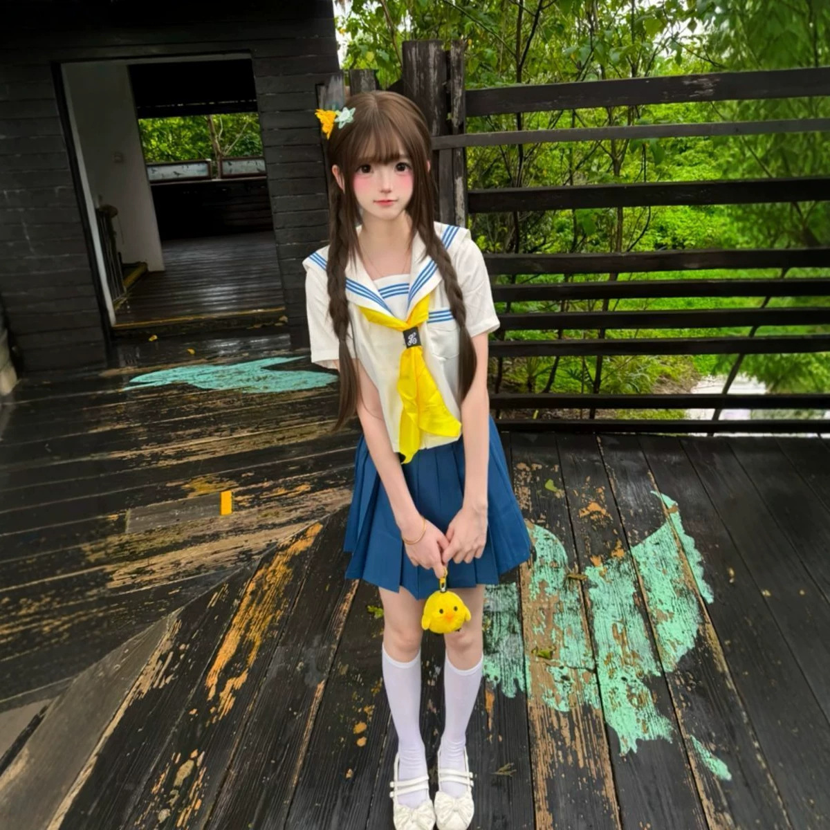 日漫感jk制服套装甜美可爱穿搭蓝色三本短袖上衣软萌少女百褶短裙