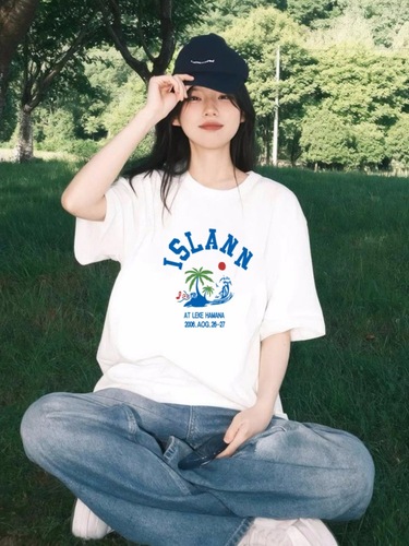 Women's Pure Cotton Short Sleeve T-Shirt American Loose Casual Summer Top White T-Shirt 230g