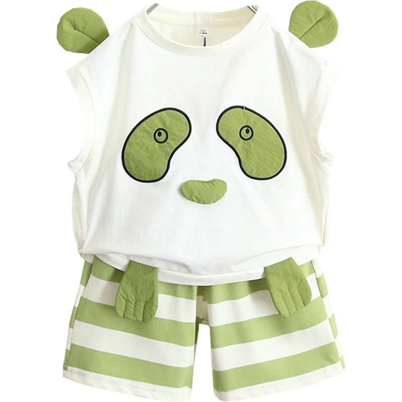 5607 Traje de verano para bebé Vestido de verano para niño Panda delgado sin mangas 2025 Nuevo chaleco de moda de verano para niños