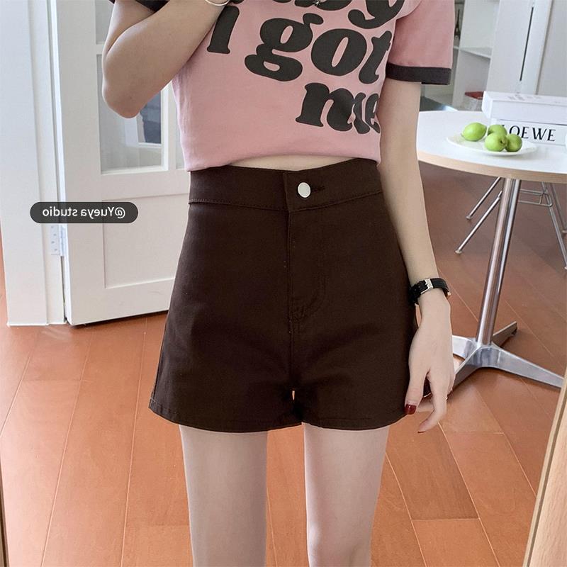 Vintage Brown Tooling Slim-fit Short Denim Shorts Women's Fashionable Ins Summer Pants