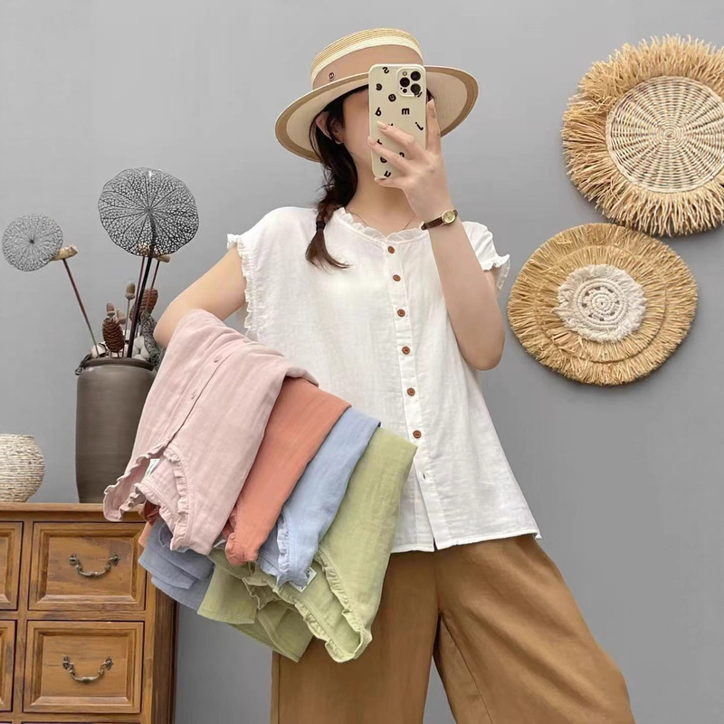 Wholesale Sweet Lace Collar Sleeveless Soft Cotton Shirt Women's 2026 Summer New Casual Blouse Top