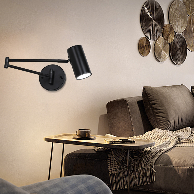 Transfronterizos nórdicos simples de un solo brazo de oscilación habitación de hotel estudio dormitorio estudio forma de lectura plegable lámpara de pared retráctil