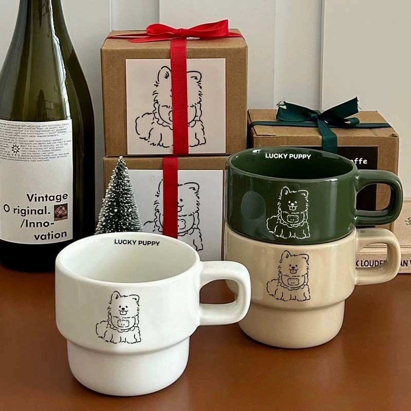 Ceramic Mug, Puppy Illustration, Stackable Design, 201–300 ml, 10.5×11.5×9 cm