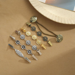 Amazon Hot Alloy Rhinestone Flower Round Brand Cardigan Clip Artistic Retro Old Joker Jewelry Sweater Clip