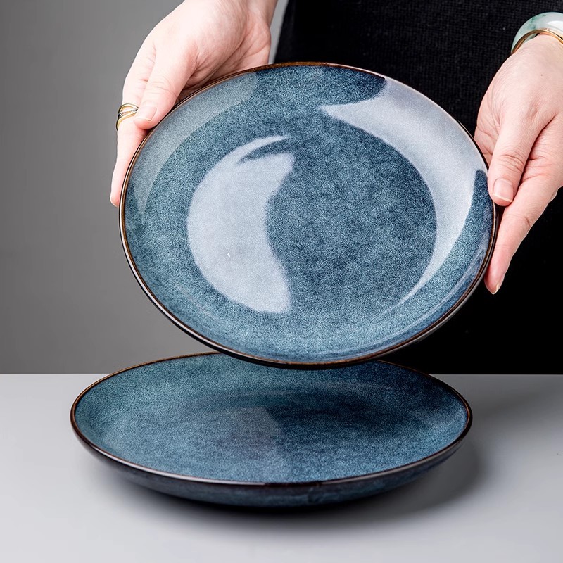 Plato azul de Sydney, plato de cerámica plana, plato de platos superficiales, plato de filete retro, plato de comida occidental, exportación transfronteriza