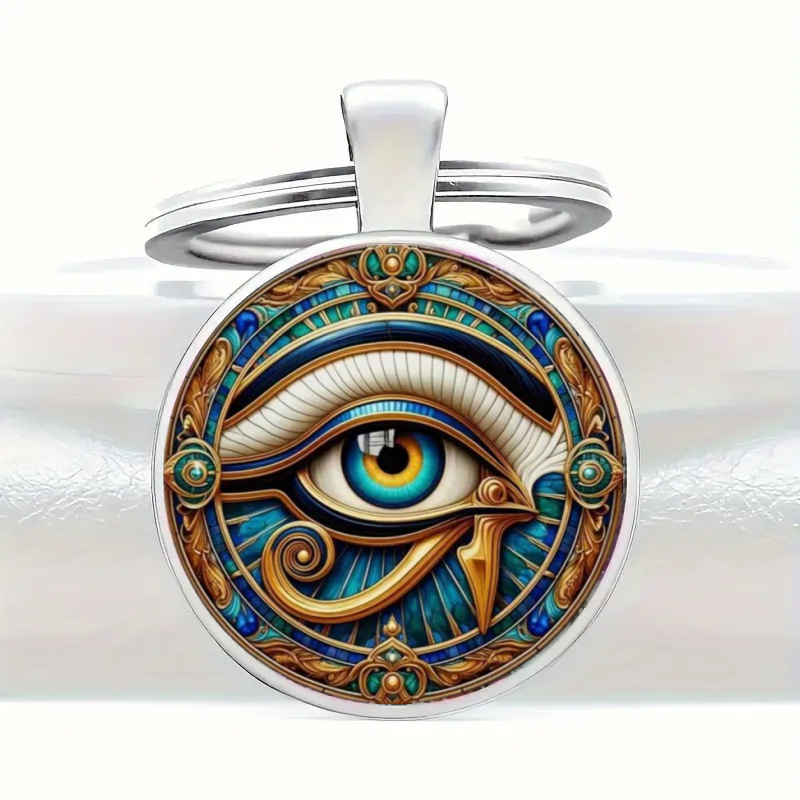 Cross-Border New Product Evil Eye Time Gemstone Keychain Pendant Metal Key Ring Ring Car Bag Pendant
