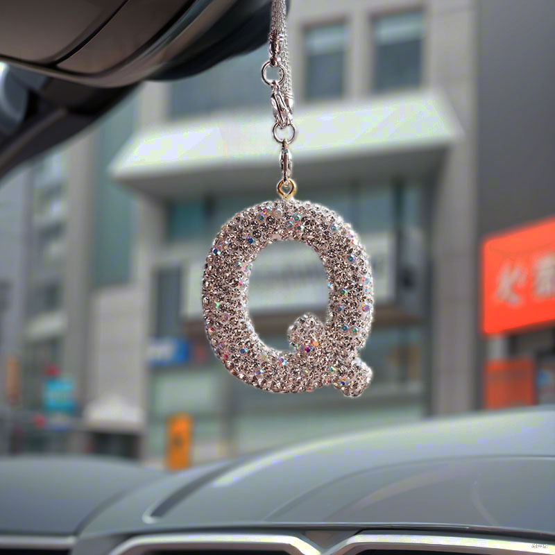 Letter bow clay car interior accessories pendant ladies rhinestone car rearview mirror pendant pendant