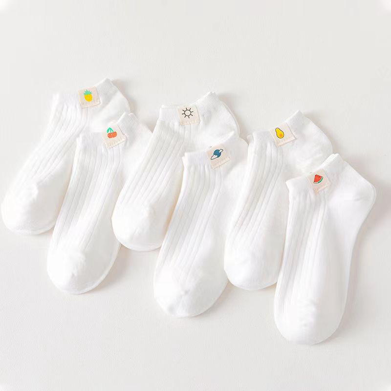 Socks Short Socks Fruit Cloth Label Women's Shallow-top Boat Socks Cute Japanese-style White ins Trendy Short Spring and Summer Thin Women