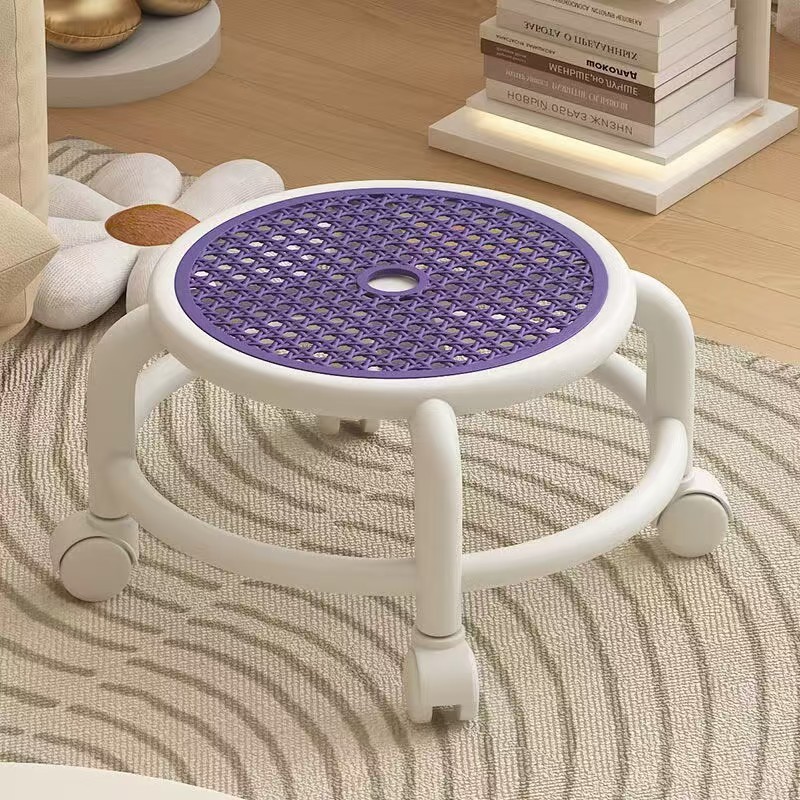 ユニバーサルホイール付き夏用滑車スツール、赤ちゃん付き家庭用スツール、リビングルームの床拭き用の小さな丸いスツール、玄関用の小さな靴交換用スツール|undefined