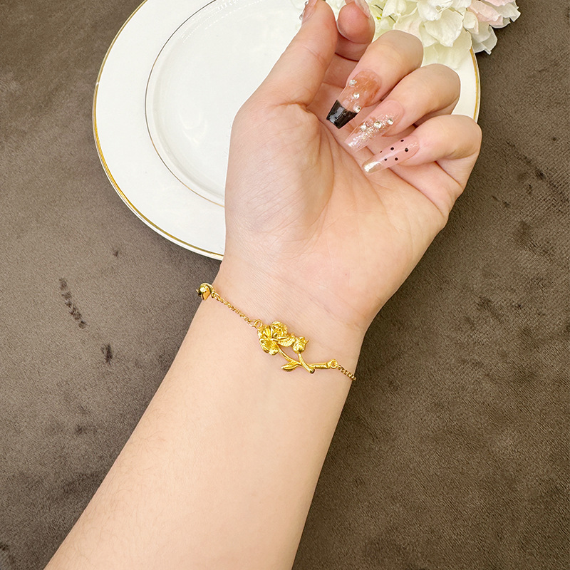 Antiguo oro vietnamita lujo ligero de lujo alto sentido romántico pulsera rosa simple para mujeres no se desvanece el suministro de joyas