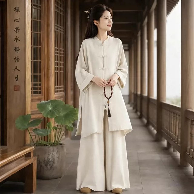 新中式国风女装夏季打坐禅修居士服棉麻上衣疗愈师禅服女茶服套装