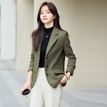 高端绿色羊毛西装外套女2025秋冬韩版气质小西服女休闲短款女上衣