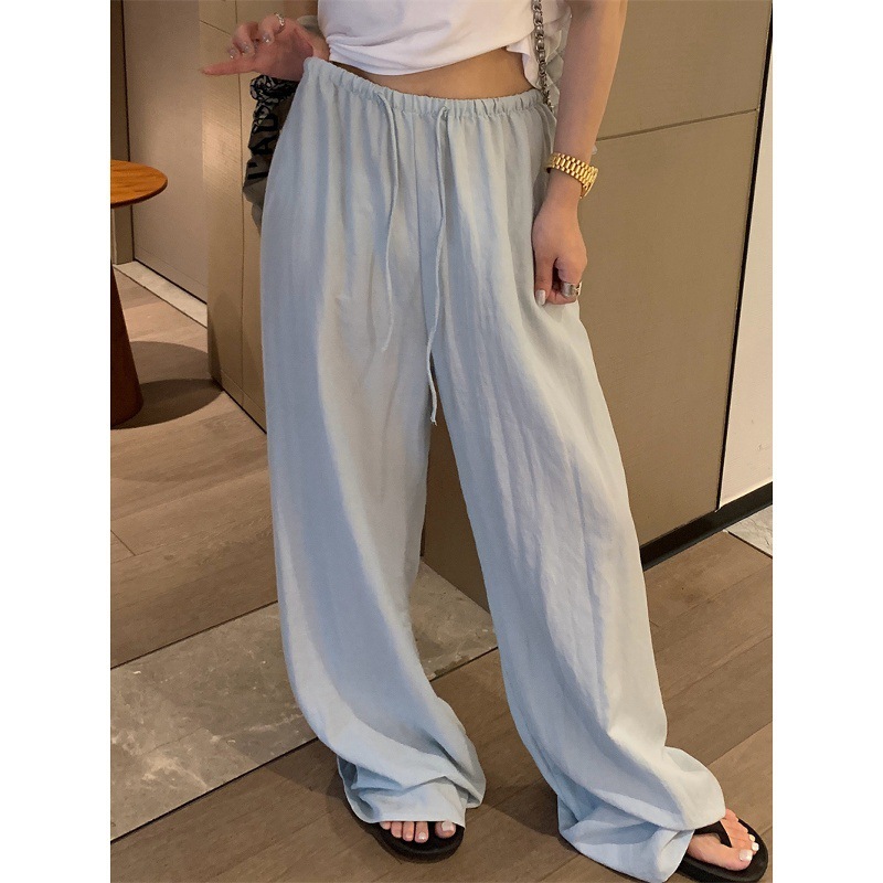 KKSTUDIO テンセルリネン巾着ワイドレッグウォーキングパンツ女性の夏の韓国スタイルの軽くてゆったりとしたフロアレングスカジュアルパンツ|undefined