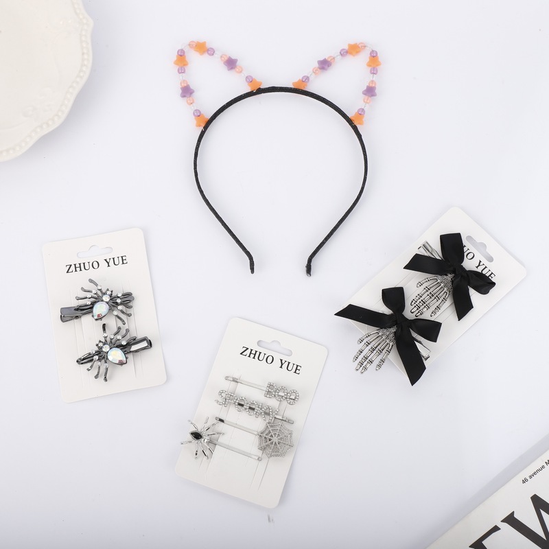 New European and American personality bow hairpin headdress vintage duck bill clip back of the head Halloween hairpin in stock wholesale