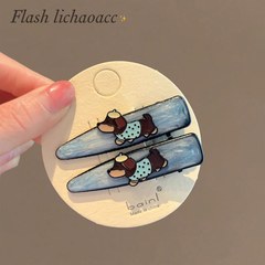 韩版精致侧边夹蓝色晕染细闪发夹女可爱小狗发饰2025新款刘海夹子
