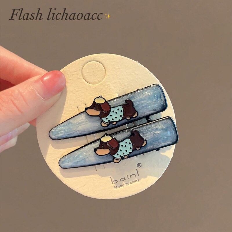 Korean Style Exquisite Side Clip Blue Smudged Fine Glitter Hair Clip Female Cute Puppy Hair Accessories 2025 New Bangs Clip