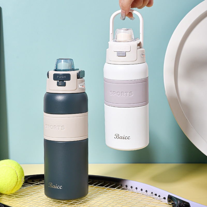 Tazas deportivas de doble boca creativas portátiles de acero inoxidable para hombres y mujeres, hervidor deportivo de gran capacidad para estudiantes