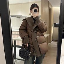 欧货大翻领2024新款针织拼接爆款加厚中长款时尚羽绒棉服外套