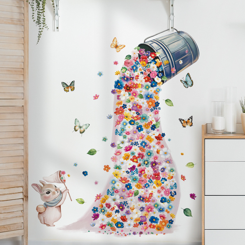 Plant Flower Color Wall Sticker Bathroom Glass Wall Cat Removable Decorative Wall Sticker 66037