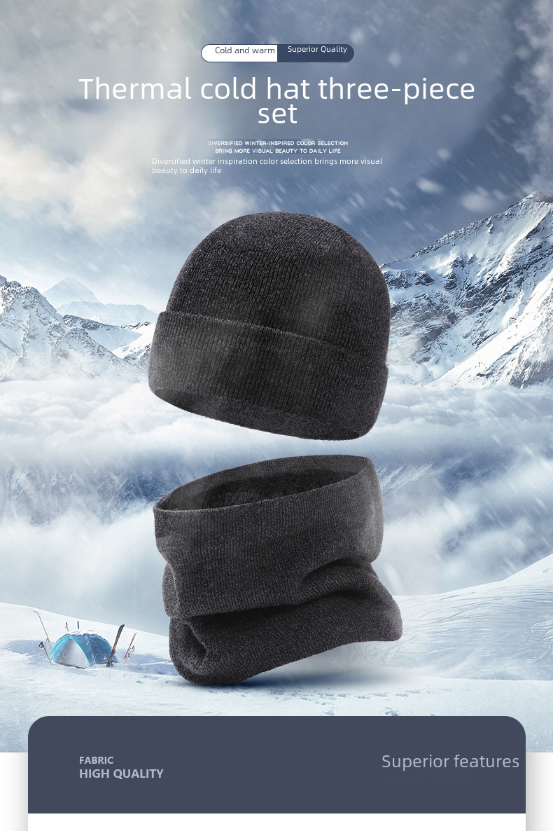 European and American winter hat scarf gloves three-piece men's knitted hat velvet winter wool hat scarf _voghion.com