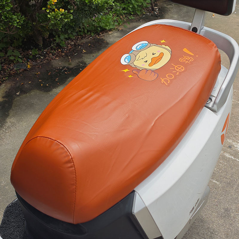 Electric Motorcycle Brown Elastic Leather Cartoon Seat Cushion Sunscreen and Rainproof Yadi Emma Table Bell Thickened Leather Seat Cover