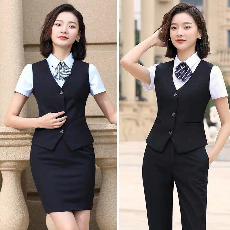 女性のベストの新型の職業の服装の2023年と秋の韓国版の修身の馬は作業服のベストの工装の銀行の肩の女性を挟みます。|undefined