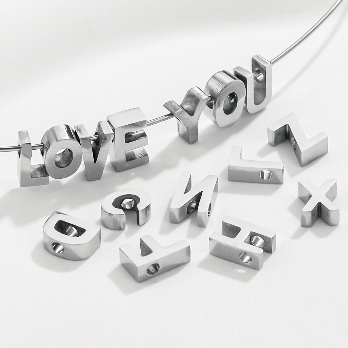 5 Pcs/package Simple Style Letter Stainless Steel Plating Beads Jewelry Accessories display picture 3