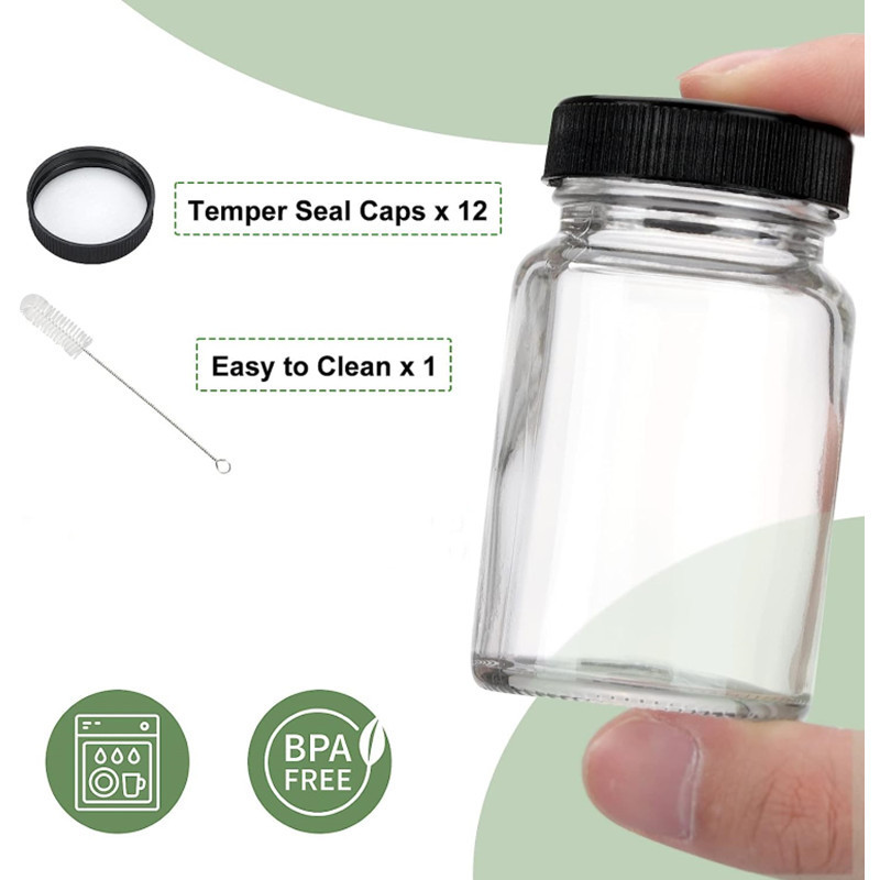 Botella de vidrio transparente de 60ml botella de bebida de 2oz botella de jugo de jengibre boca ancha con tapa botella de jugo de frutas pequeña botella de cápsula de bebida de vidrio