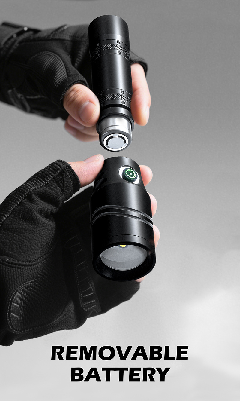 Super Bright Led Aluminum Alloy Flashlight, USB Rechargeable Spotlight with Zoom Function, Large Capacity Battery