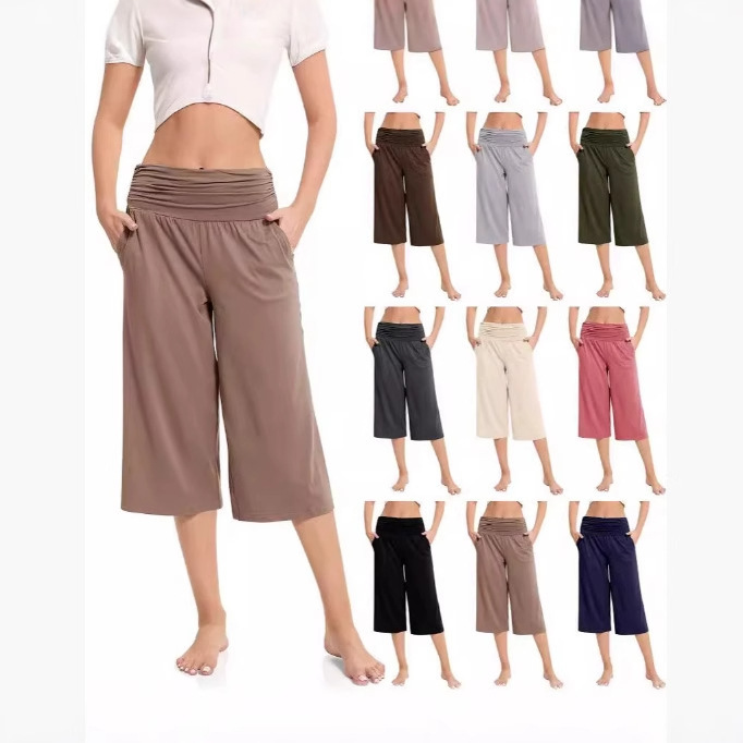 Aliexpress Breathable Pants Women's High-Waist Hip-Lifting Fitness Sports Yoga Cropped Pants New Casual Wide-Leg Loose