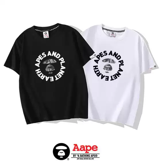 2024 Trendy Brand Ape Short-Sleeved T-Shirt for Men and Women New Pure Cotton Loose Couple Casual Round Neck Half-Sleeved Ape Head Versatile